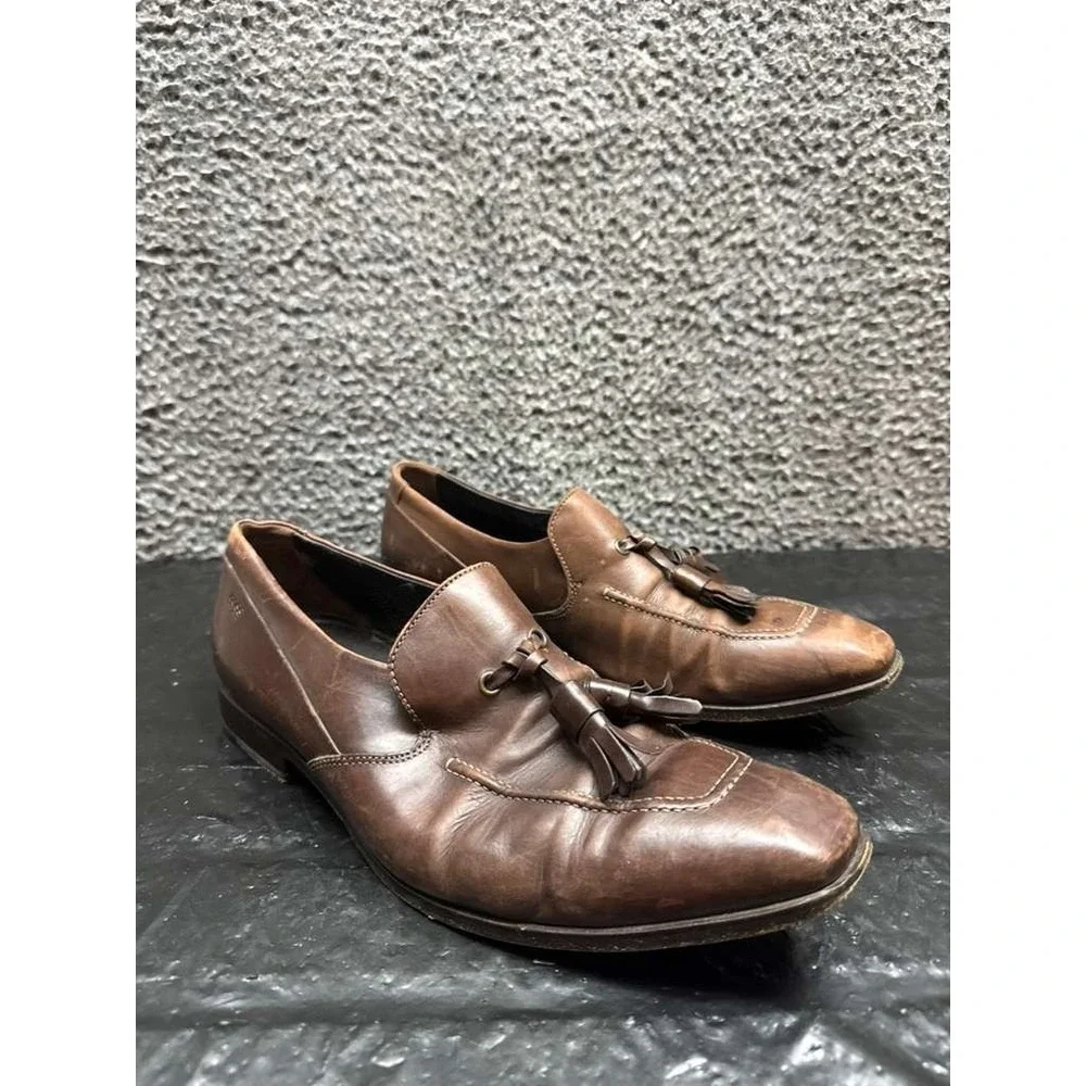 Boss Hugo Boss Tasseled Calfskin Leather Slip-On Loafers Brown‎ Mens Size 8.5 US